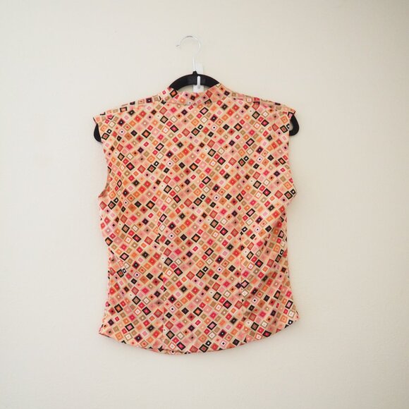 * Vintage Ishyu 100% Silk Sleeveless Square Patterned Blouse sz xs - Picture 5 of 6